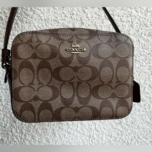 Coach Mini Camera Crossbody Bag in Brown Signature Print